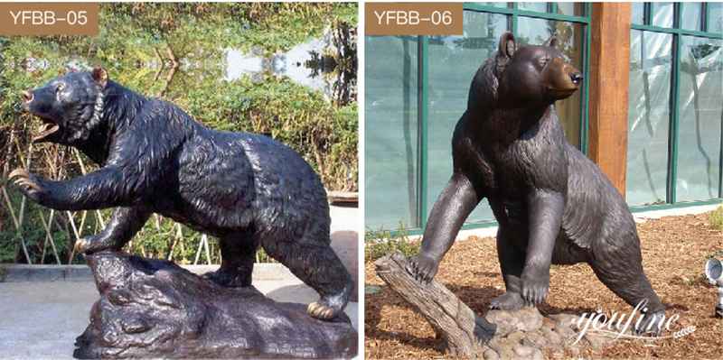 Outdoor bronze bear statue