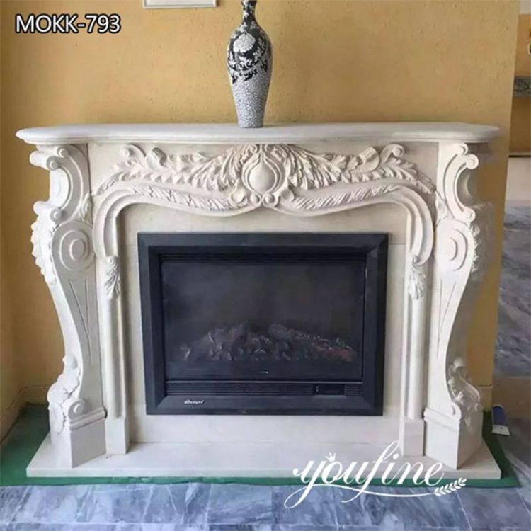 French White Marble Fireplace Mantel Surround for Sale MOKK-793