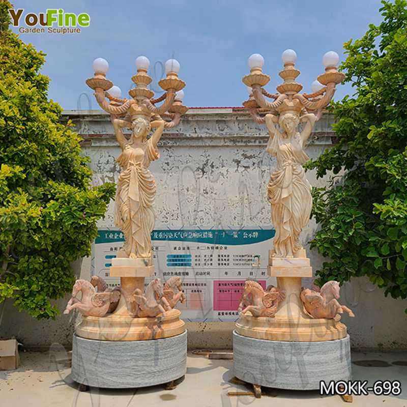 Natural Beige Marble Lady Lamp Statue Street Decor Factory Supplier   MOKK-698