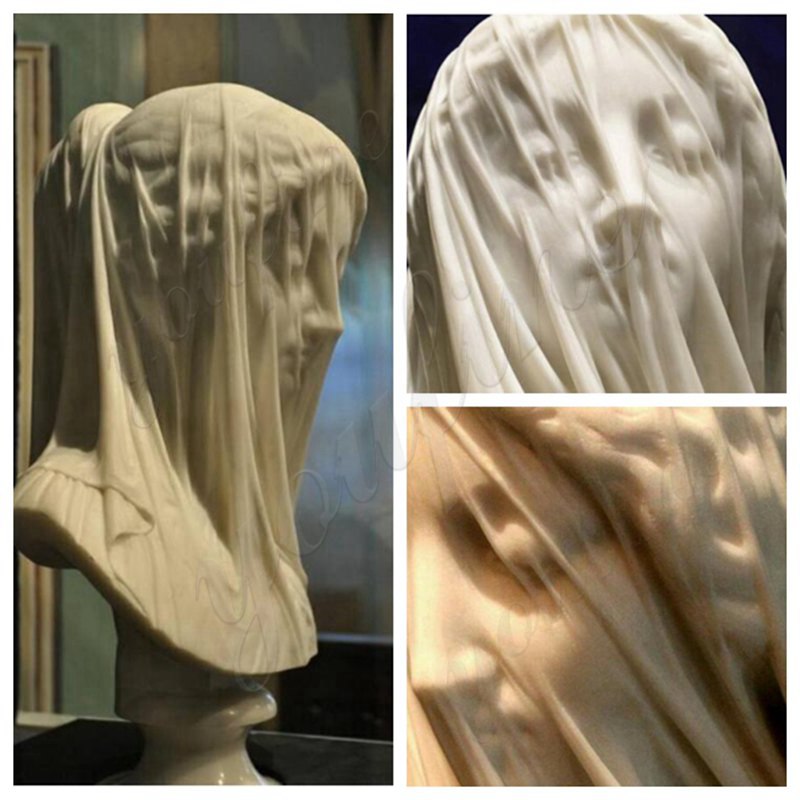 detailed carving of veiled Virgin Mary sculpture-YouFine Sculpture