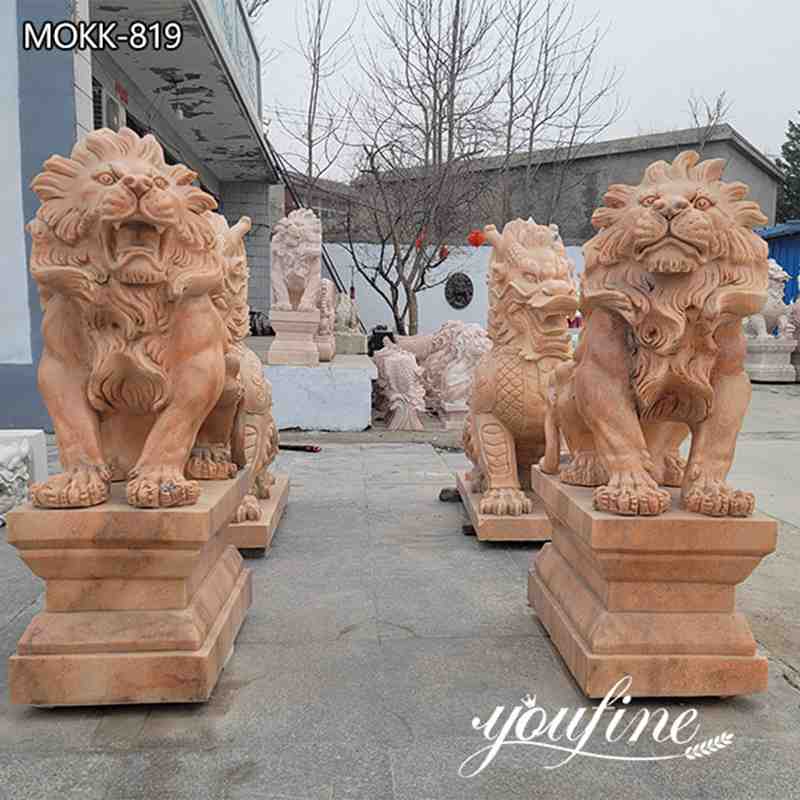 Hand-carving Marble Guardian Lion Statue Front Door Decor for Sale   MOKK-819