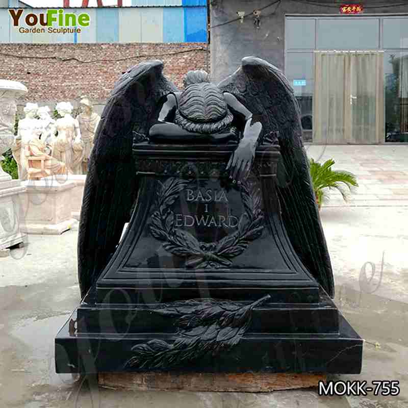 Black Marble Weeping Angel Statue Memorial Statue for Sale MOKK-755