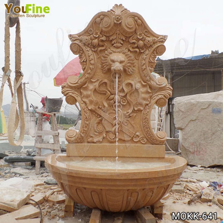 Hand-carving Marble Lion Head Wall Fountain Factory Supplier  MOKK-641