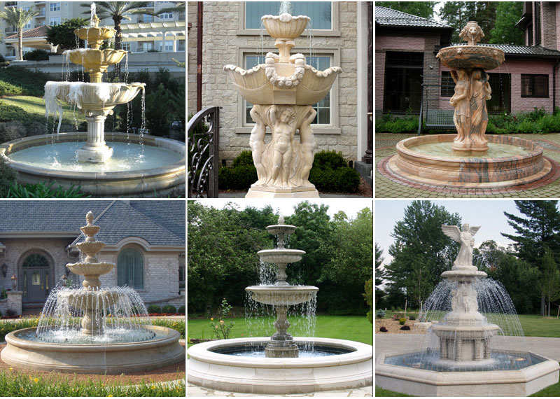 Large Outdoor Natural Stone Column Garden Fountain for Sale