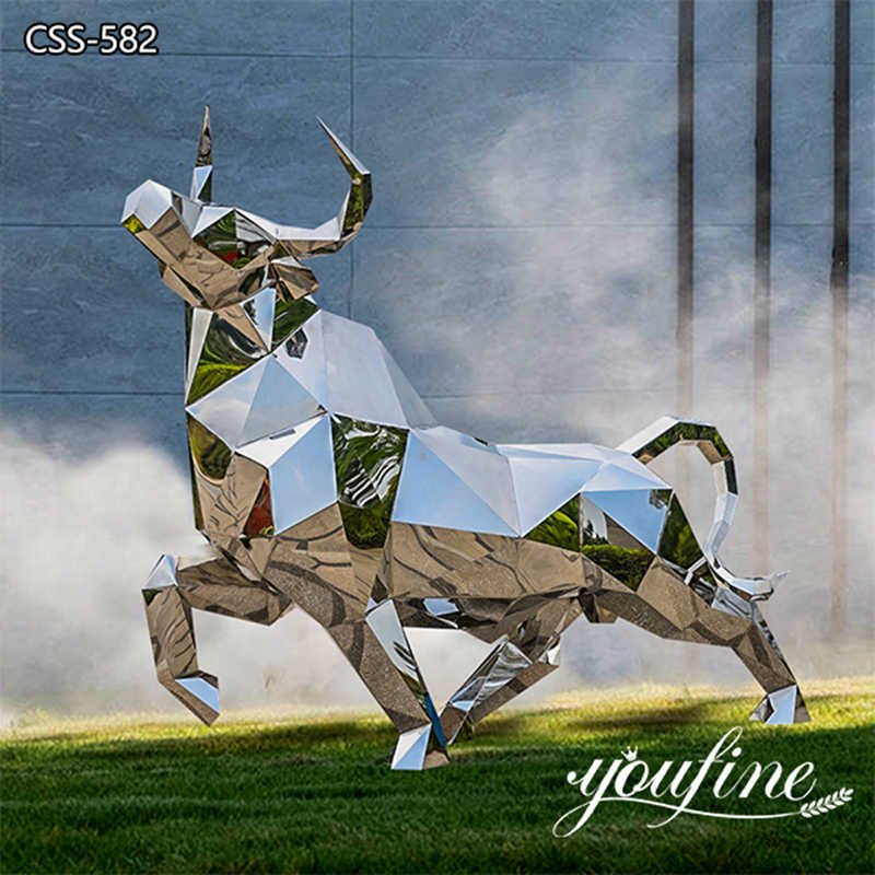 Mirror Polishing Stainless Steel Geometric Bull Sculpture Wholesale