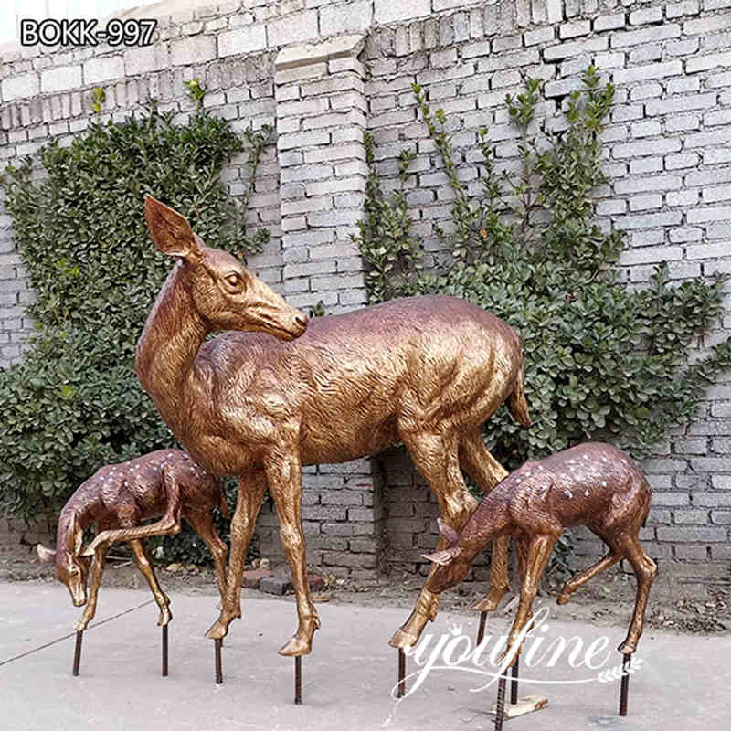 Life-size Bronze Spot Outdoor Deer Figurines Garden Decoration for Sale BOKK-997