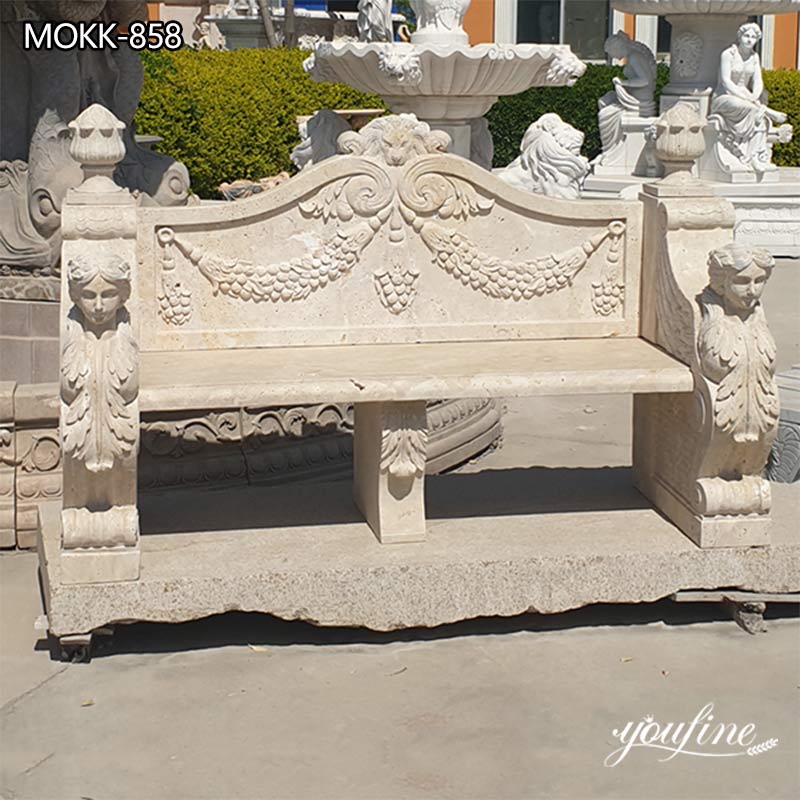 Outdoor Carved  Marble Bench Garden Decoration for Sale MOKK-858