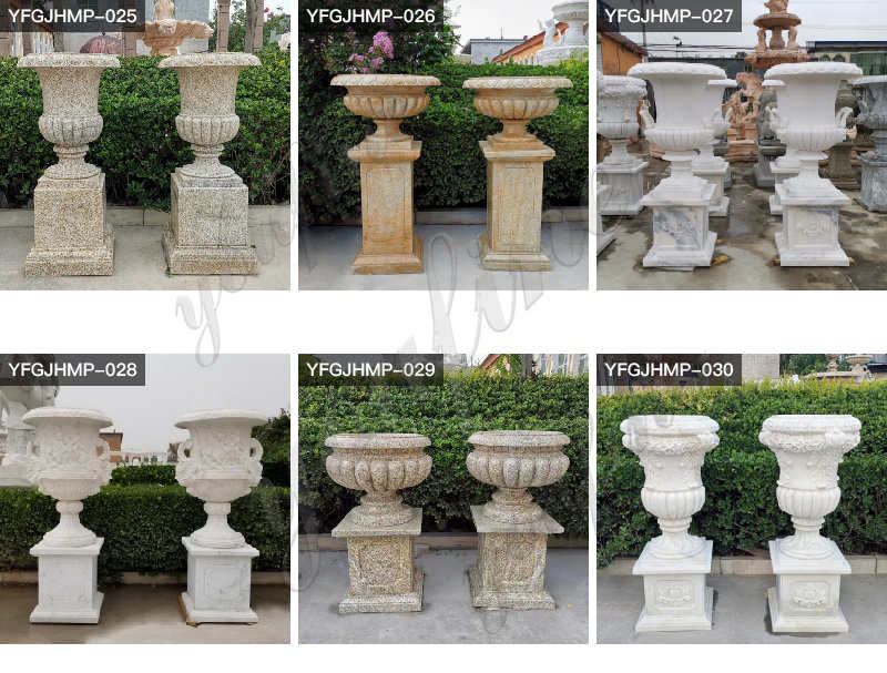 Customized Hand-Carving Natural Marble Flower Pots for Garden supplier