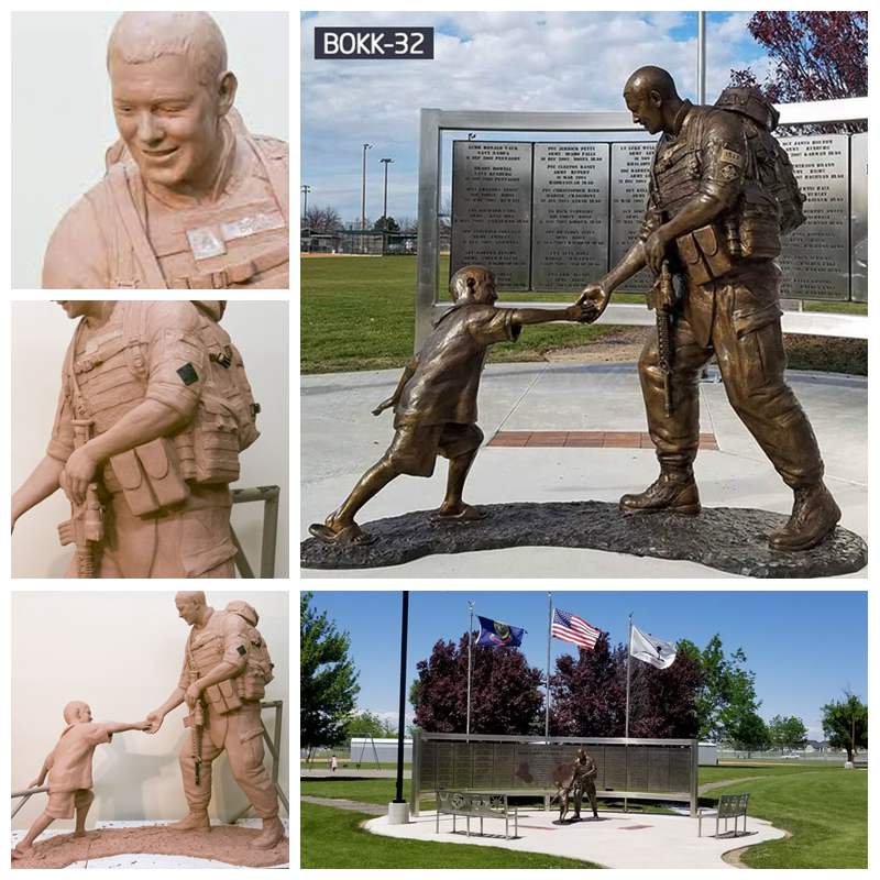 Bronze Military Solider Statue with Kid Life Size Statue for Sale