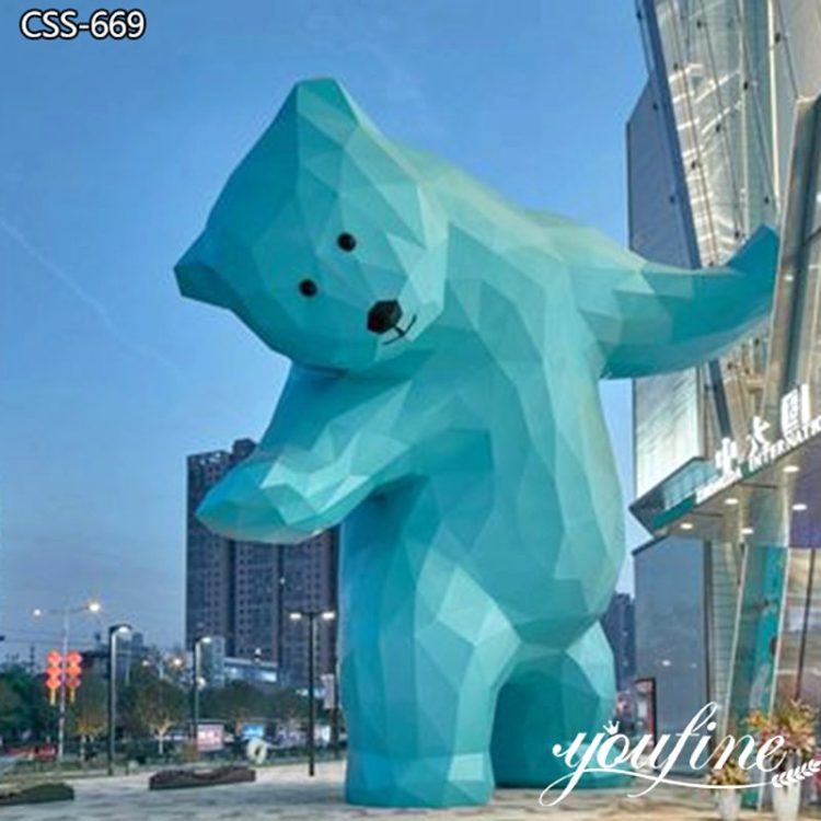 Large Outdoor Tiffany Blue Geometric Bear Stainless Steel Sculpture for Sale CSS-669
