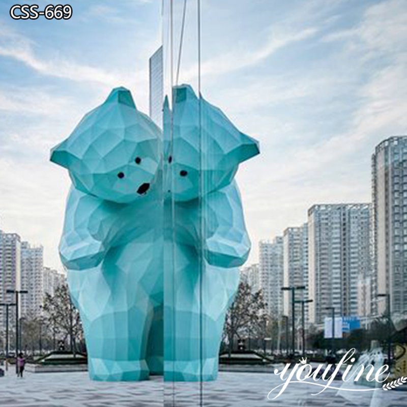 Large Outdoor Tiffany Blue Geometric Bear Stainless Steel Sculpture for Sale