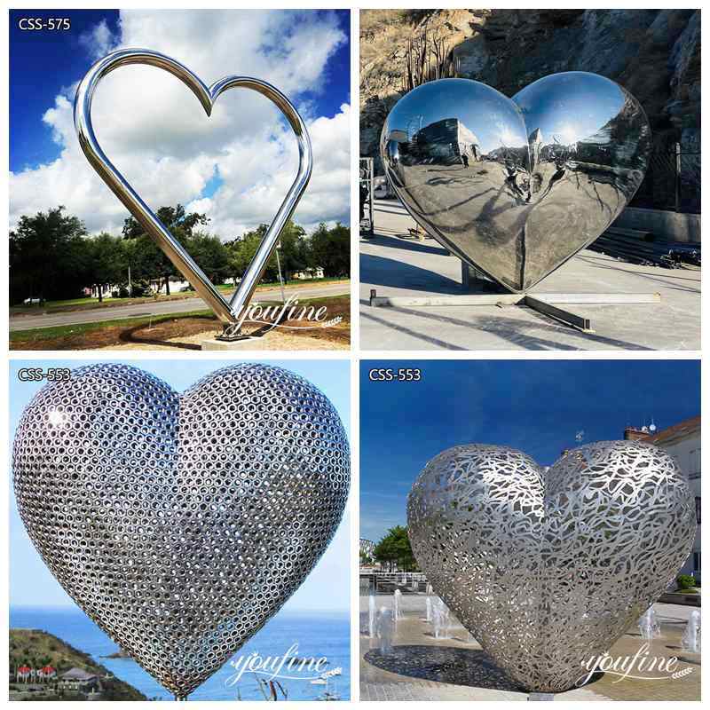 Large Polished Metal Heart Sculpture Square Decoration Wholesale