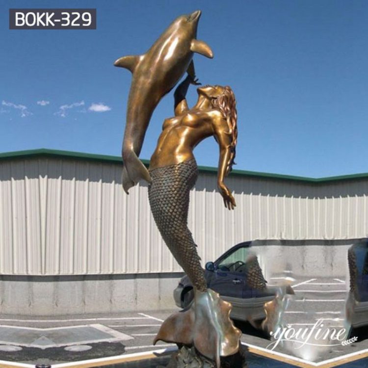 Life Size Bronze Casting Mermaid and Dolphin Garden Decor Factory Supplier BOKK-329