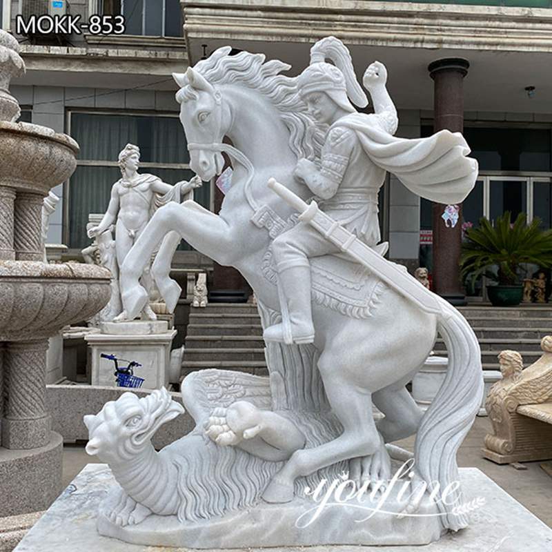 Life Size St. George and Dragon Hand-carving Marble Statue Factory Supplier MOKK-853