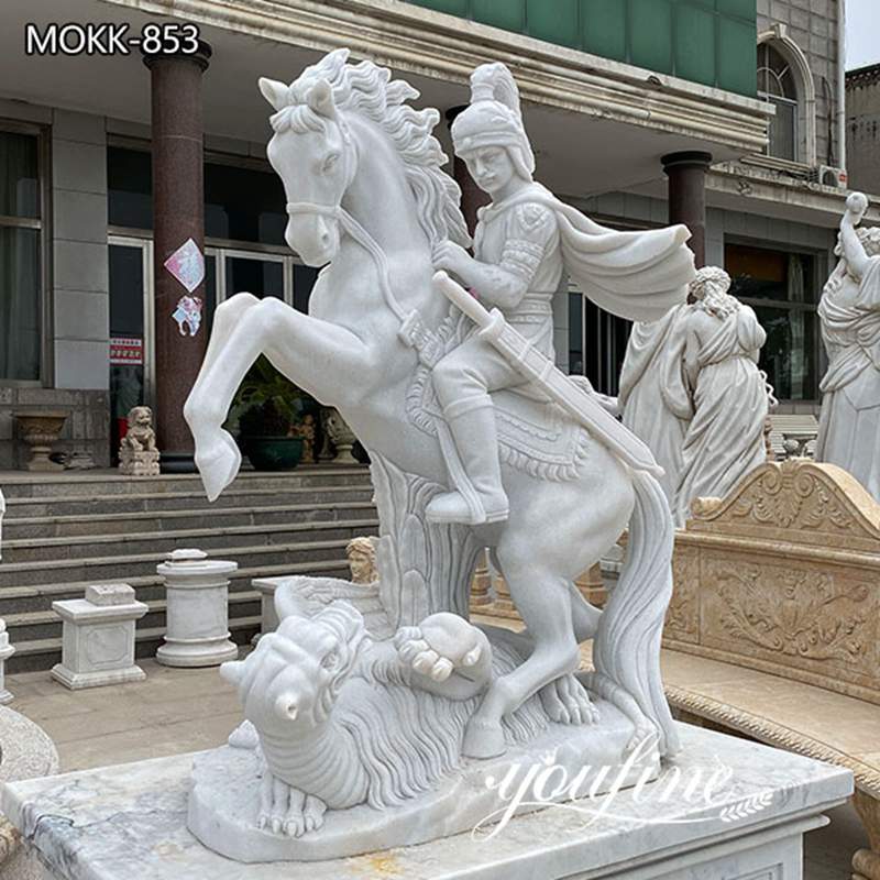 Life Size St. George and Dragon Hand-carving Marble Statue factory supplier
