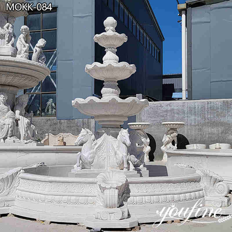 3 Tiered Outdoor Marble Water Fountains With Horses Sculpture for Sale MOKK-084