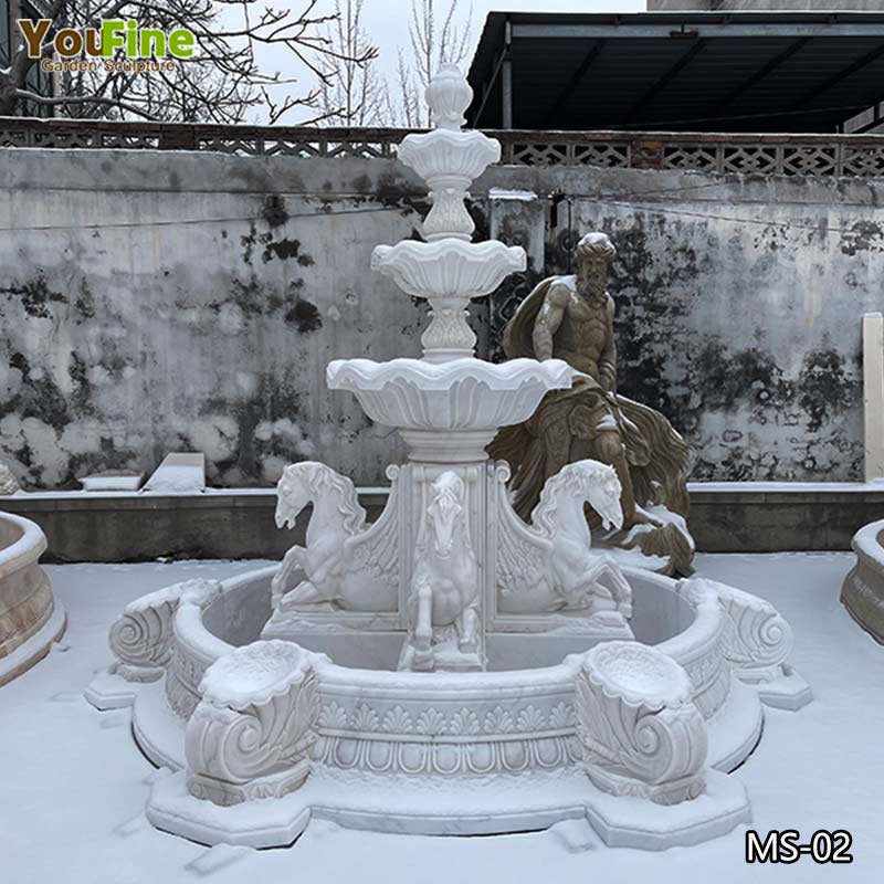 3 Tiered Outdoor Marble Water Fountains With Horses Sculpture for Sale MS-02