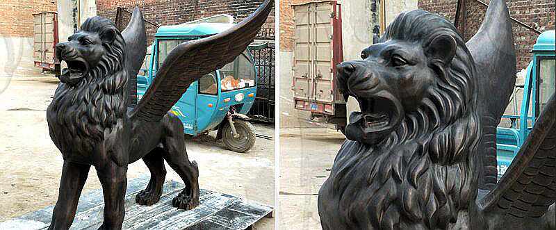 Casting Winged Bronze Lion Statue Tarkov Garden Decor for Sale