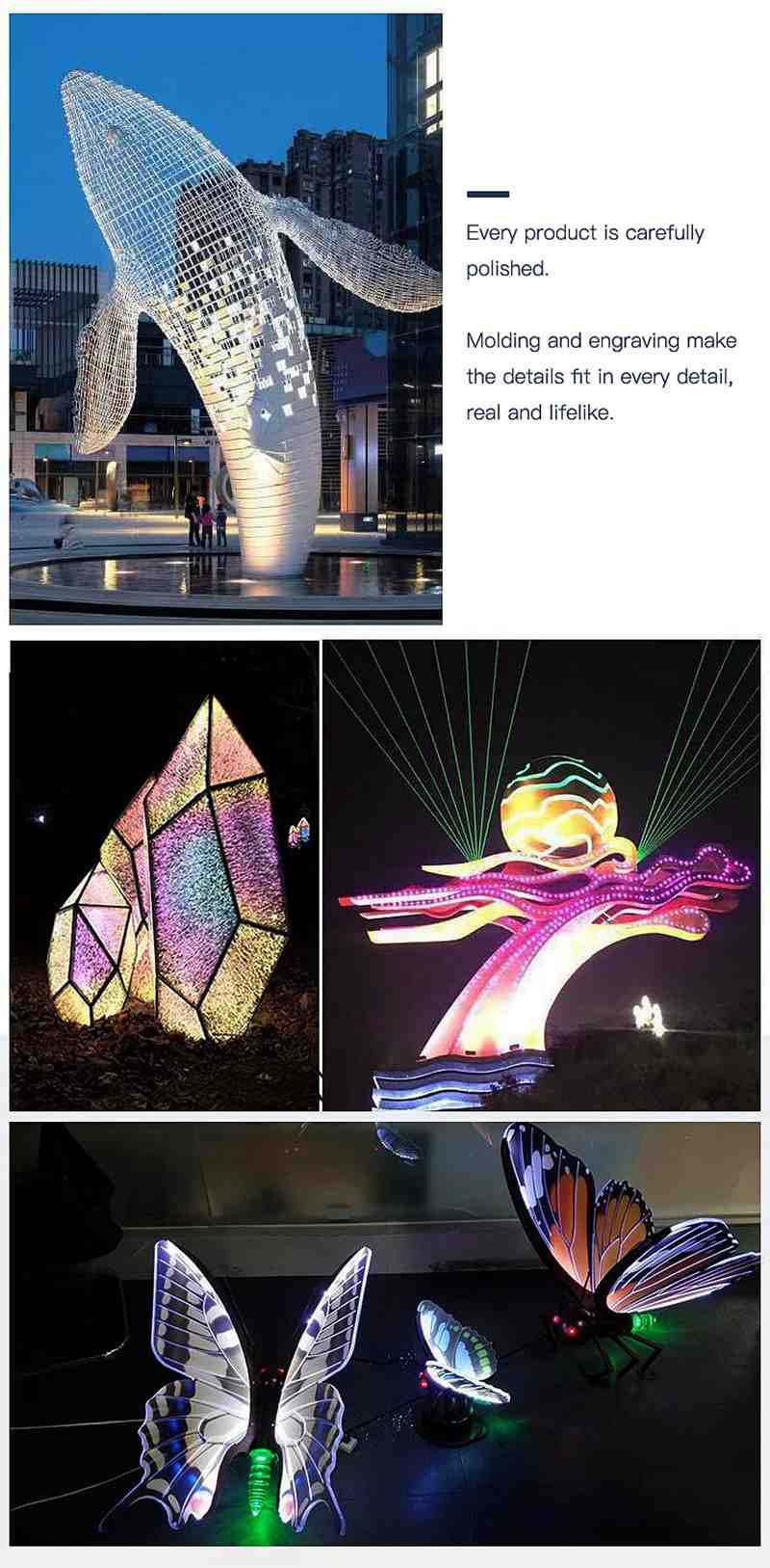 Modern Hollow Stainless Steel Sculpture with Light Decoration factory supplier