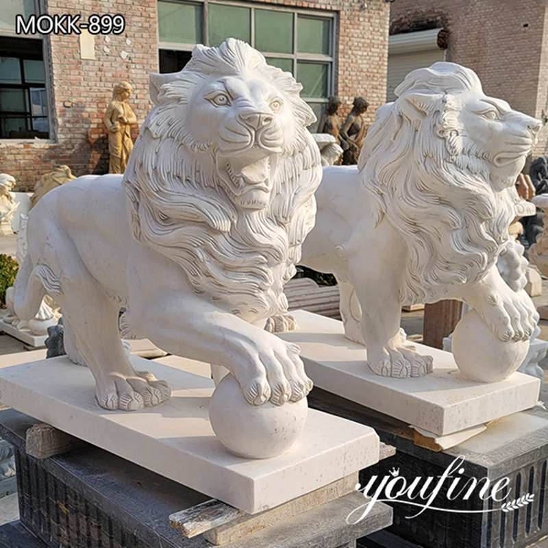 Nature White Marble Lion Statue Outdoor Decor for Sale