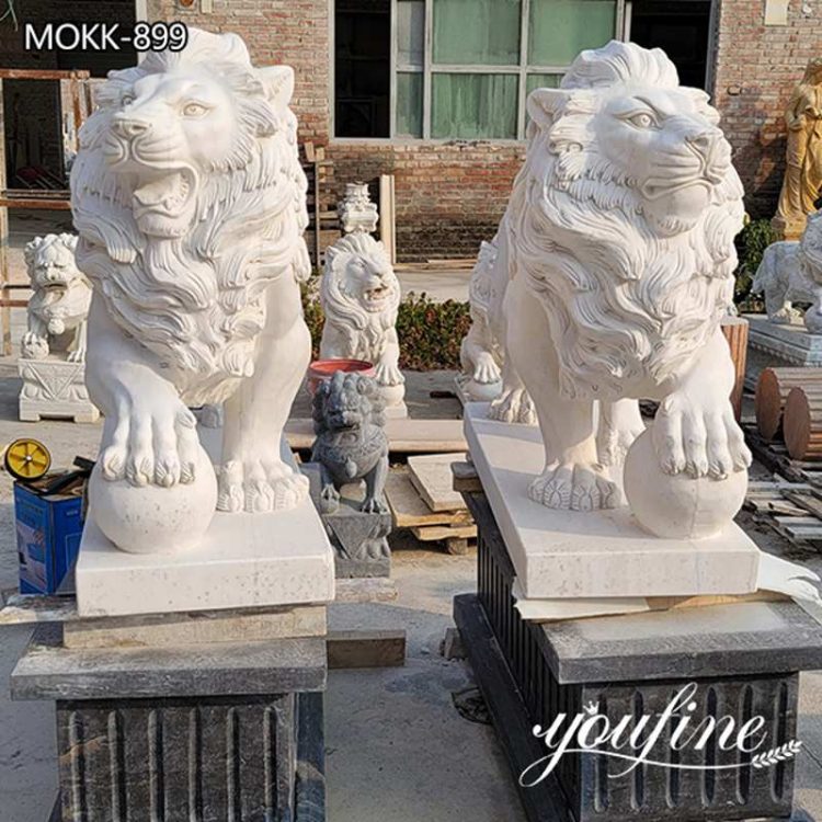Nature White Marble Lion Statue Outdoor Decor for Sale   MOKK-899