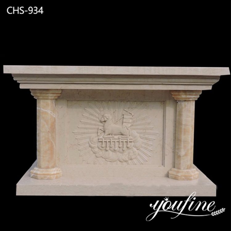 Hand-carved Large Beige Marble Altar Table Church Furniture for Sale   CHS-834