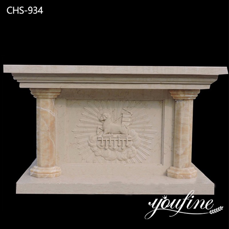 Hand-carved Large Beige Marble Altar Table Church Furniture for Sale