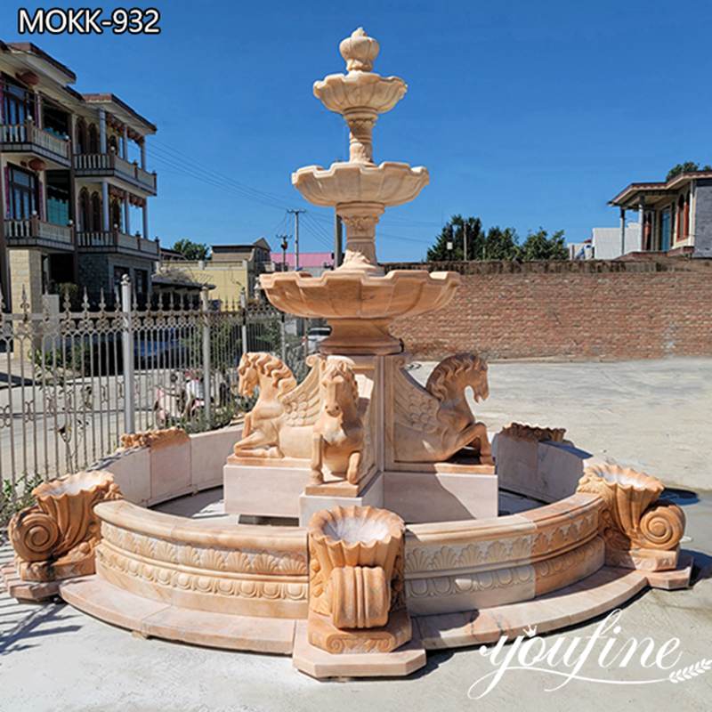 Large Beige Marble Horse Water Fountain Hand-carving Garden Decor for Sale  MOKK-932