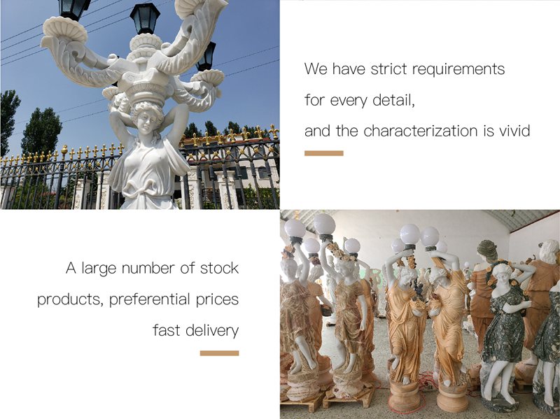 Life Size Marble Lady Lamp Statue Outdoor Decor Factory Supplier