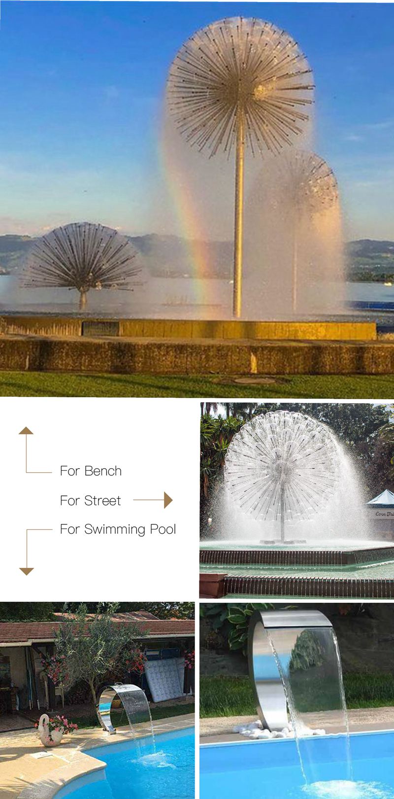 Modern Stainless Steel Water Fountain Outdoor Art Decor factory supplier