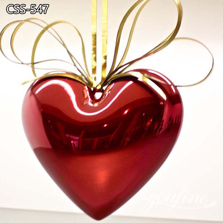 Beautiful Metal Red Heart with Gold Ribbon Sculpture Home Decor for Sale CSS-547