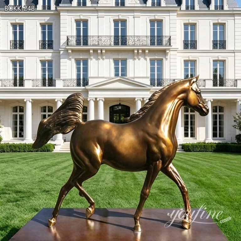 antique bronze horse statue front house