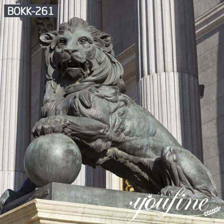 Life Size Bronze Statue of a Lion and a Ball Outdoor Decor for Sale BOKK-261