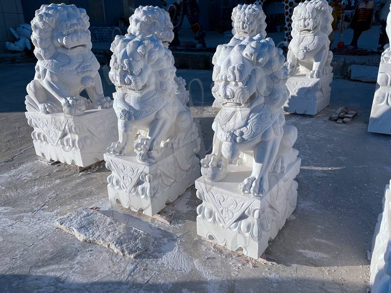 carving of marble foo dog statues-YouFine sculpture