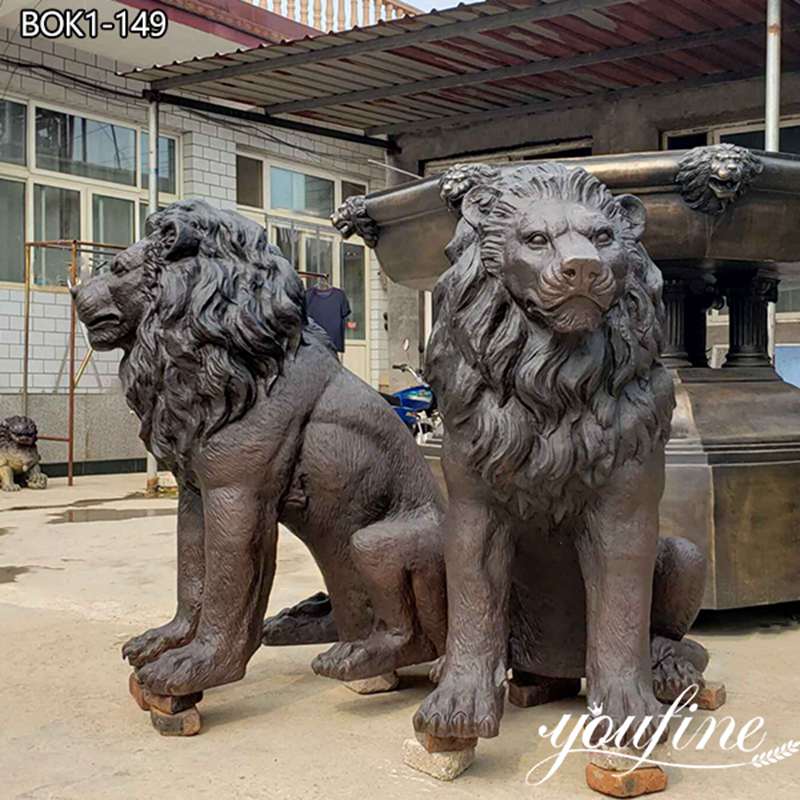 Large Antique Bronze Double Lions Statue Outdoor Decor for Sale BOK1-149