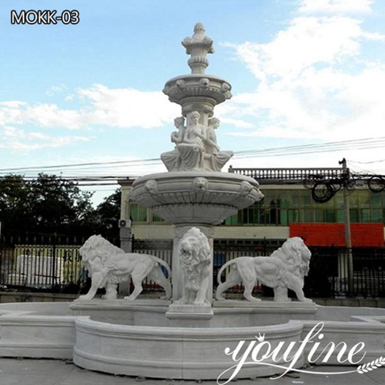 Two-Tiered Marble Water Fountain with Lions and Figures Statue for Sale MOKK-03