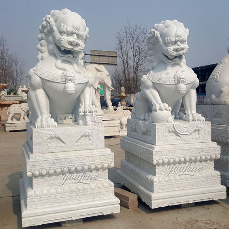 Chinese guardian lion white marble foo dog statues for sale life size marble lion statue for driveway-YouFine Sculpture