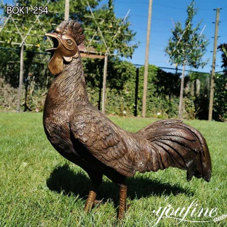 Large Brown Bronze Rooster Statue Yard Art for Sale BOK1-254