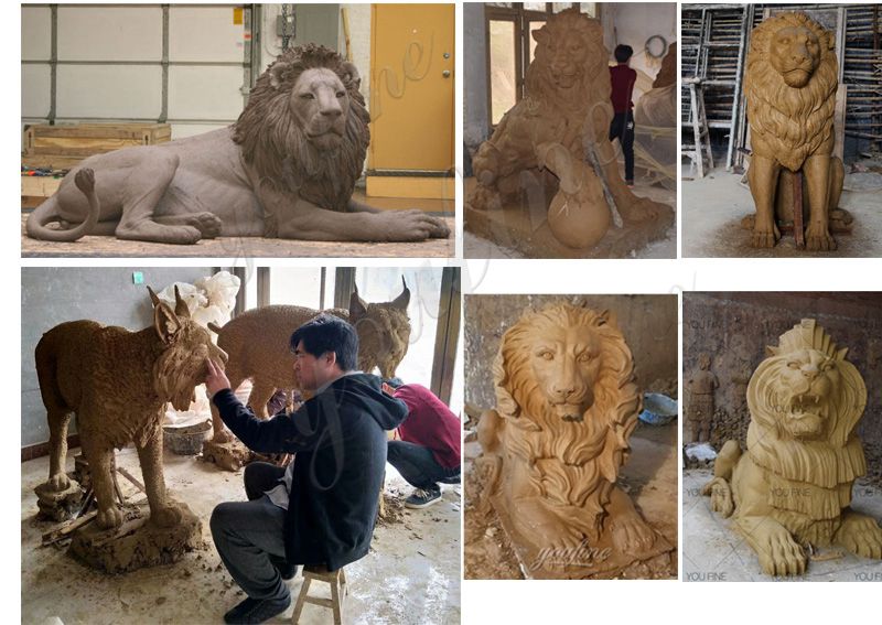 clay molds of bronze lion statues outdoor-YouFine Sculpture