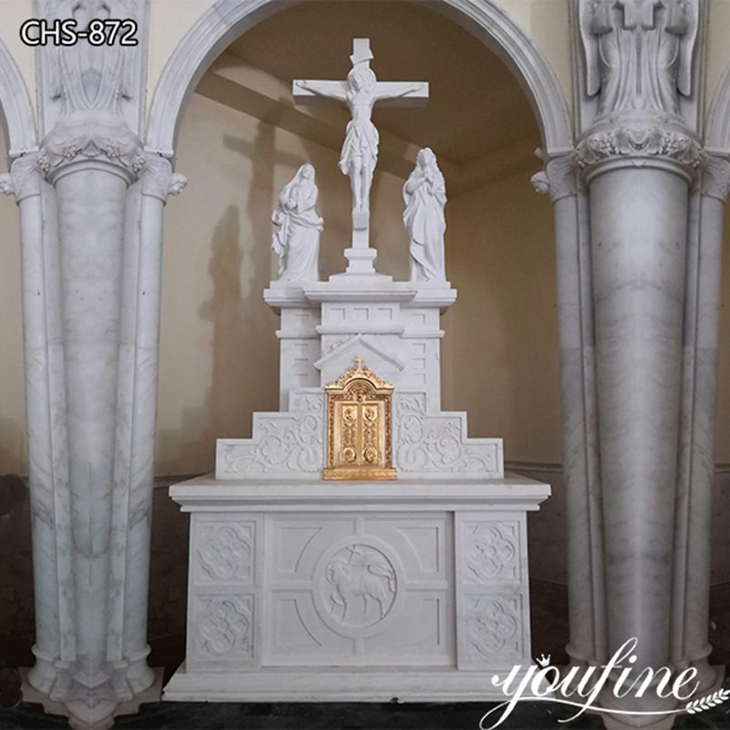 White Marble Altar with Crucifix Statue Church Decor for Sale CHS-872