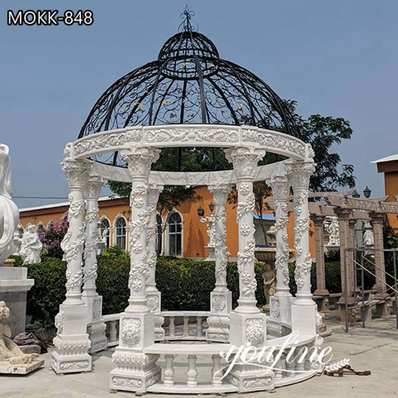 White Marble Gazebo Carving Sculpture Garden Decor for Sale MOKK-848