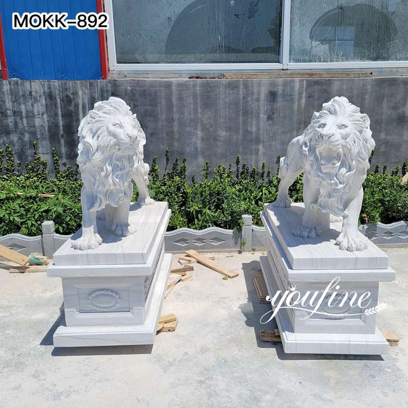 White Marble Lion Statues for Front Porch for Sale MOKK-892