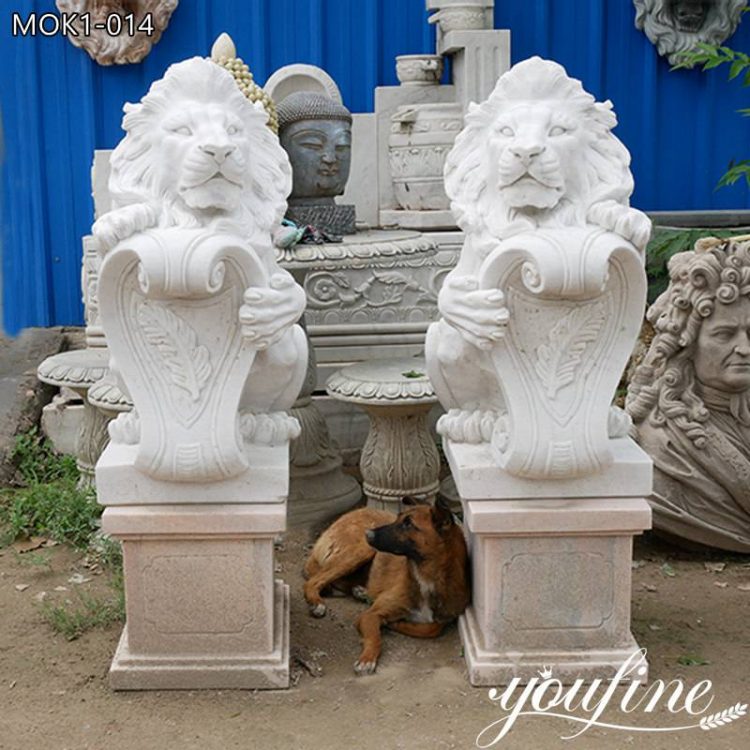 White New Design Stone Lion Statue for Front Porch for Sale MOK1-014