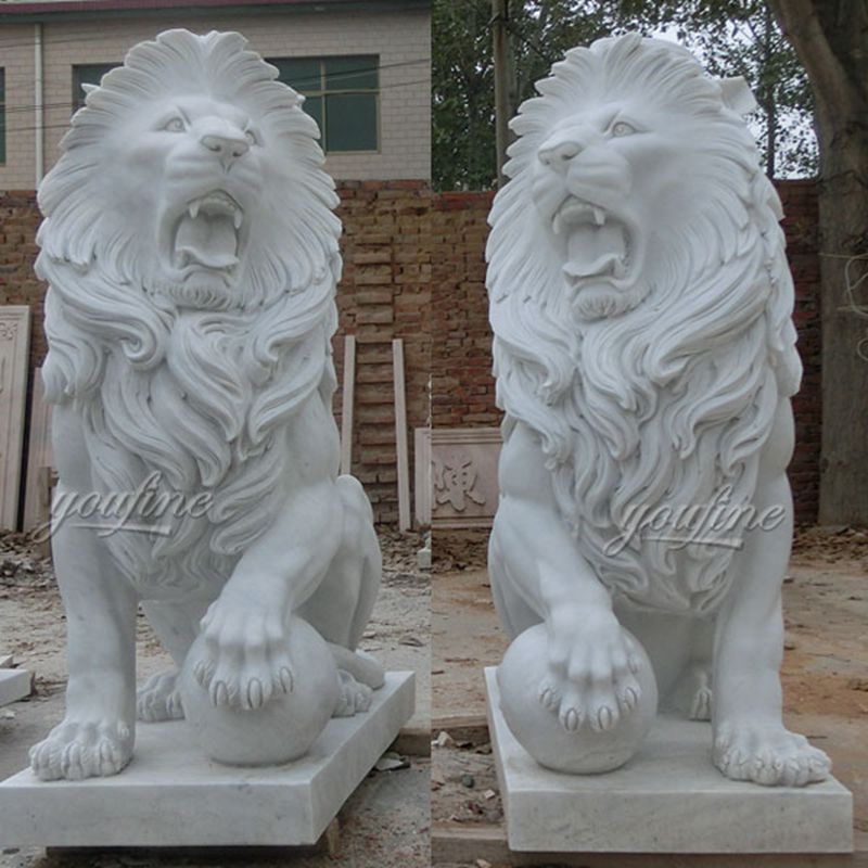 white marble lion statues for front porch-YouFine Sculpture