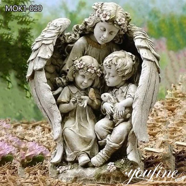 Beautiful Guardian Angel Marble Statue with Children for Sale MOK1-020