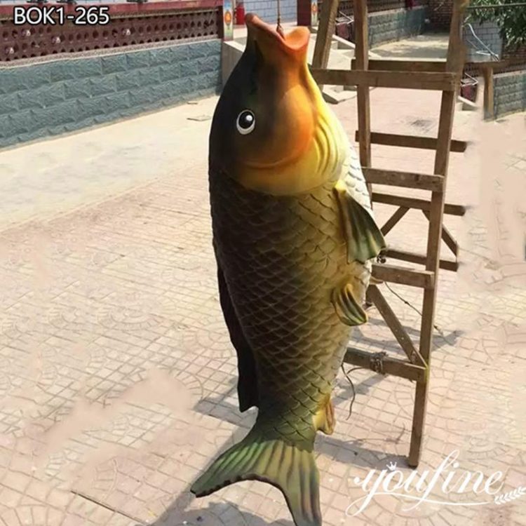 Realistic Bronze Hooked Fish Statue Garden Decor for Sale BOK1-265
