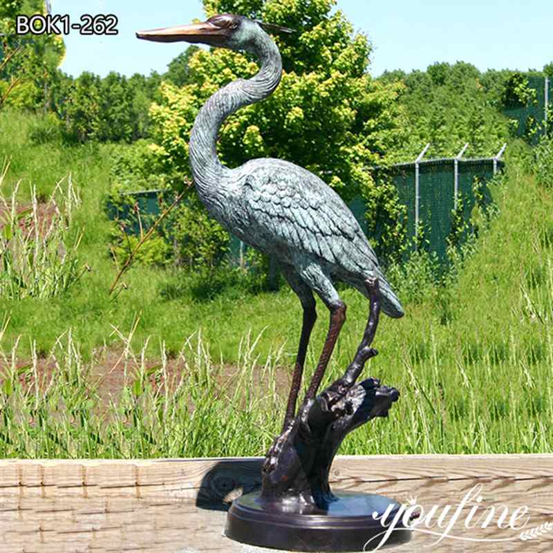 Large Chemical Patina Bronze Heron Garden Ornament for Sale BOK1-262