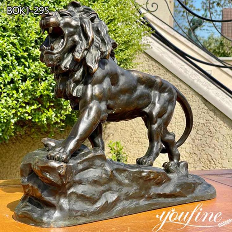 Large Brown Bronze Lion Statue with Sharp Teeth for Sale BOK1-295