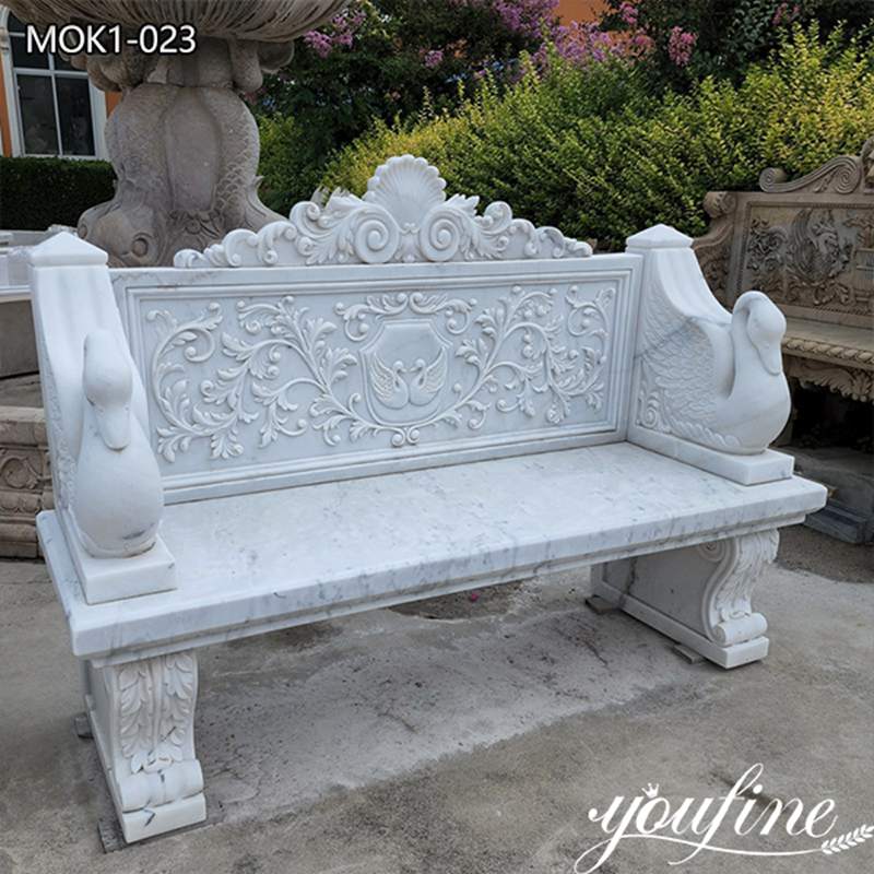 White Marble Benches with Beautiful Flower Designs for Sale MOK1-023