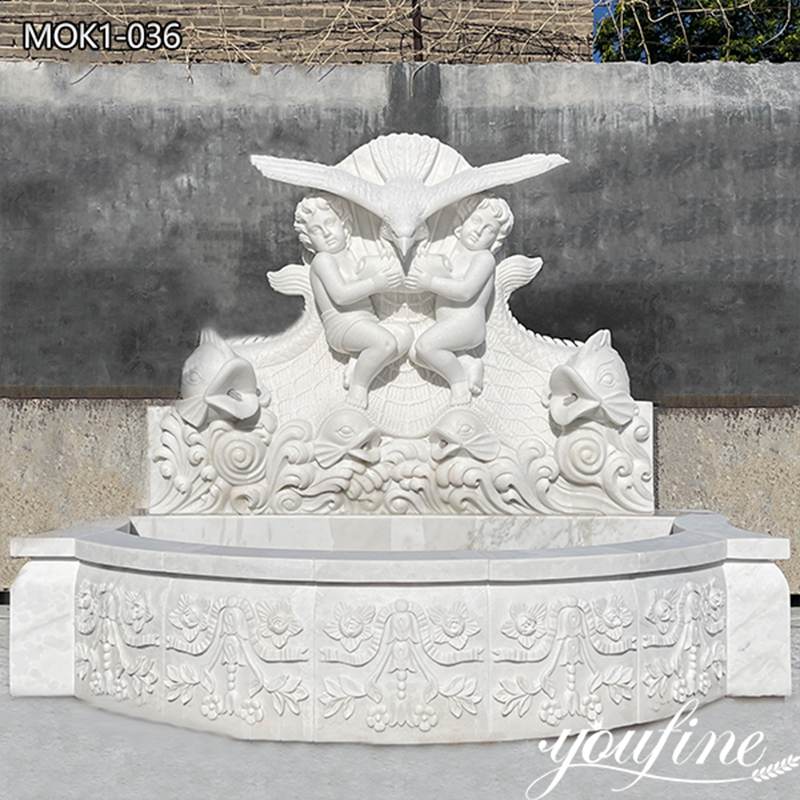 White Marble Wall Fountain with Delicate Carving Designs for Sale MOK1-036